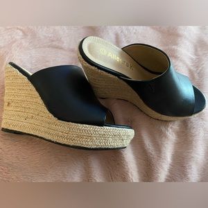 Black Leather wedge sandals brand New
